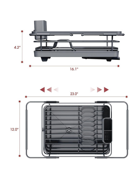 Escurridor de Platos Extensible Sakugi 30.5 cm Gris Acero Inoxidable