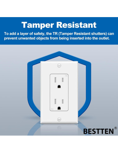 Tomas Decorativas BESTTEN 15A 100 Unidades a Prueba de Manipulación