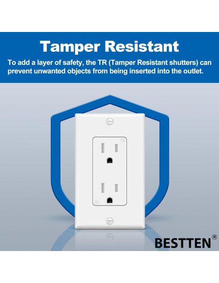 Tomas Decorativas BESTTEN 15A 100 Unidades a Prueba de Manipulación