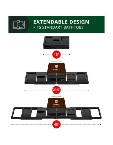 Bandeja de Baño Plegable Royal Craft Wood - Bambú Negro 76.2x22.9 cm