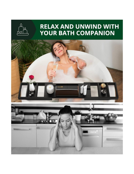 Bandeja de Baño Plegable Royal Craft Wood - Bambú Negro 76.2x22.9 cm