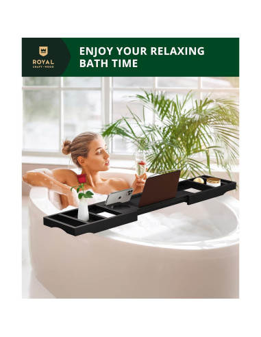 Bandeja de Baño Plegable Royal Craft Wood - Bambú Negro 76.2x22.9 cm