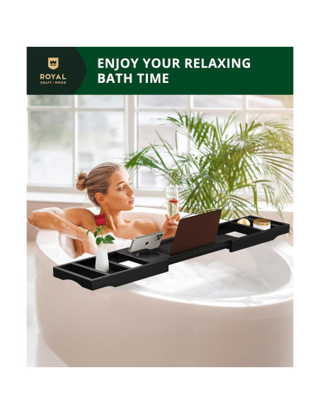 Bandeja de Baño Plegable Royal Craft Wood - Bambú Negro 76.2x22.9 cm