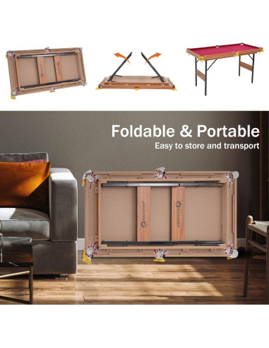 Mesa de Billar Portátil RAYKEEP 54" (137 cm) Plegable con Accesorios