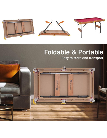 Mesa de Billar Portátil RAYKEEP 54" (137 cm) Plegable con Accesorios