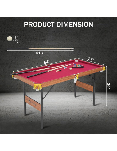Mesa de Billar Portátil RAYKEEP 54" (137 cm) Plegable con Accesorios