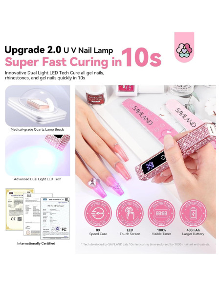 Lámpara UV LED Saviland 12W Rosa, Curado Rápido 10s, Portátil