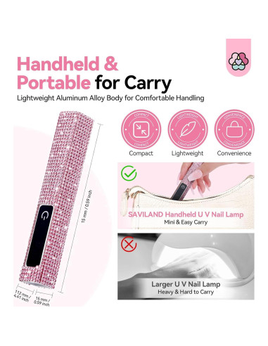 Lámpara UV LED Saviland 12W Rosa, Curado Rápido 10s, Portátil