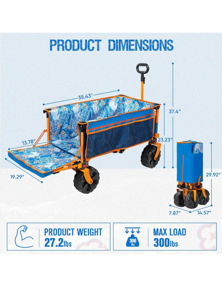 Carro de Playa Plegable Old Bahama Bay 2 en 1 con Freno
