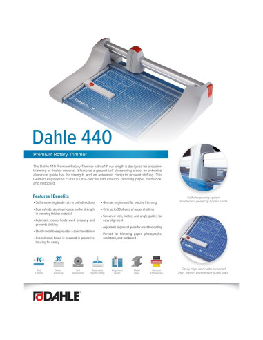 Cortadora de Papel Dahle 440, 35.56 cm, Autofilante, Alemana