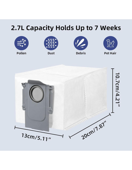 8 Bolsas de Polvo Roborock Q Revo/Saros 10 - Capacidad 2.7L