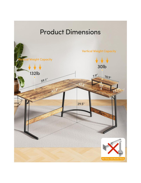 Escritorio de Juego en L CubiCubi 149.86 cm Marrón Rústico