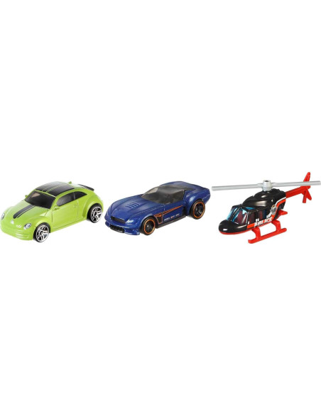 Paquete de 3 coches Hot Wheels Mattel 1:64 para niños