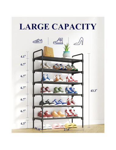 Estante para zapatos Kitsure 6 niveles 70.1x30x110 cm Negro