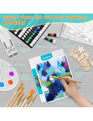 Set de Pintura Acrílica Koseibal 48 Piezas con Caballete