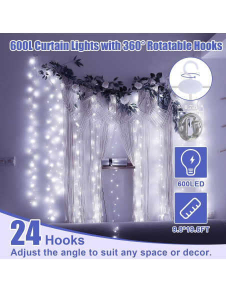 Luces de Cortina 600LED SINAMER 5.97m x 2.99m Blancas