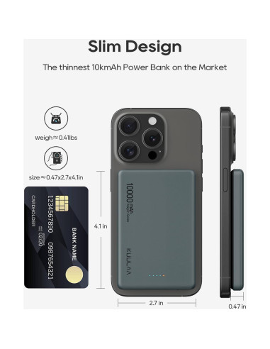 Batería Portátil MagSafe Kuulaa 10000mAh Carga Rápida USB-C
