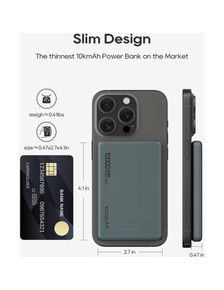 Batería Portátil MagSafe Kuulaa 10000mAh Carga Rápida USB-C