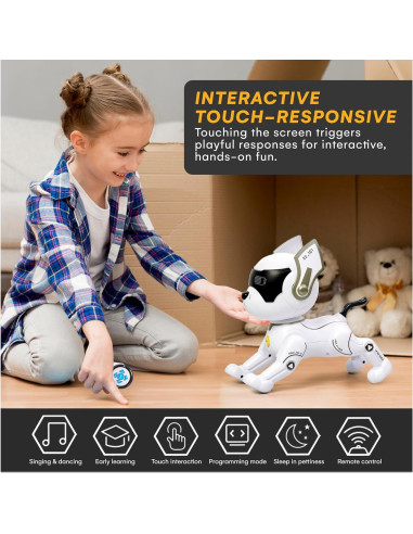 Perro Robot Top Race Blanco - Juguete Interactivo RC