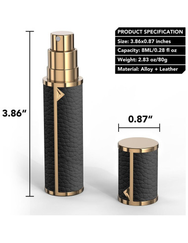 Atomizador de Perfume Recargable 8ml 3zorqinron Negro Cuero