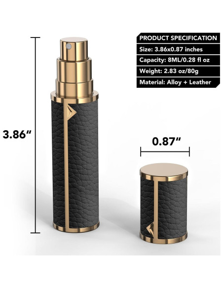 Atomizador de Perfume Recargable 8ml 3zorqinron Negro Cuero