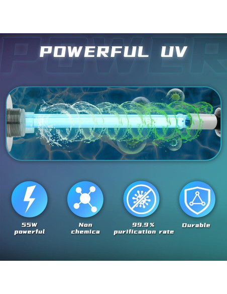 55W Luz UV Coospider para Piscina y Acuario Acero Inoxidable