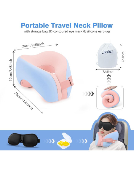 Almohada de Cuello Jiaao Espuma Viscoelástica Azul Rosa