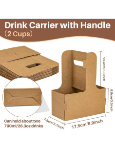 Portavasos de Cartón Kraft MAQIHAN para 2 Tazas con Asa - 50 Piezas 2