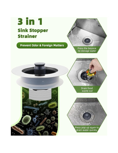 Combo de tapones de desagüe Hygie Rinse 2PCS 3 en 1 acero inoxidable