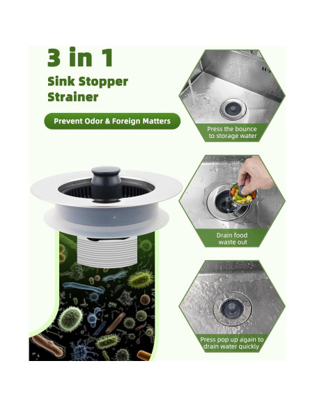 Combo de tapones de desagüe Hygie Rinse 2PCS 3 en 1 acero inoxidable