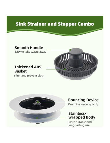 Combo de tapones de desagüe Hygie Rinse 2PCS 3 en 1 acero inoxidable