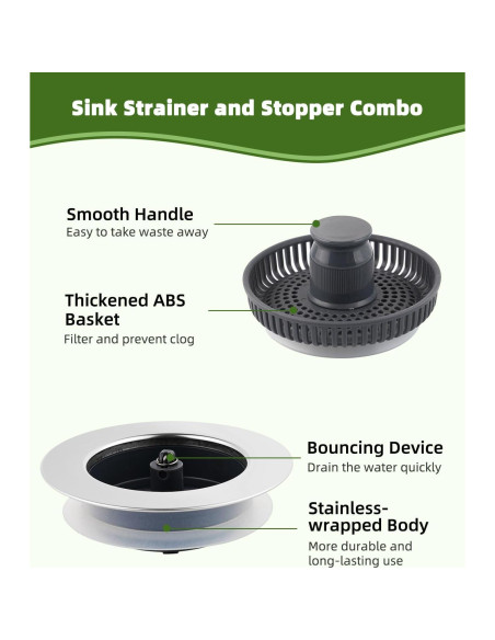 Combo de tapones de desagüe Hygie Rinse 2PCS 3 en 1 acero inoxidable