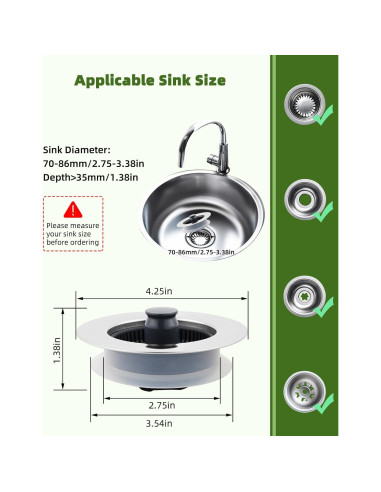 Combo de tapones de desagüe Hygie Rinse 2PCS 3 en 1 acero inoxidable