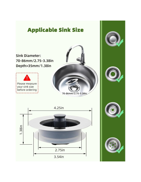 Combo de tapones de desagüe Hygie Rinse 2PCS 3 en 1 acero inoxidable