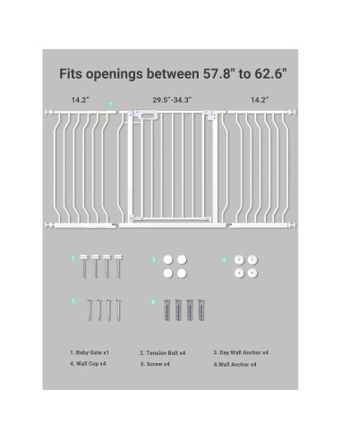 Puerta para Bebés GROWNSY Ajustable 145-157.5 cm Blanca