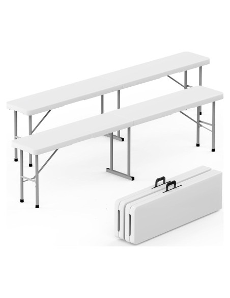 Banco Plegable HLPB 1.83 m HDPE Blanco Portátil 2 Pcs