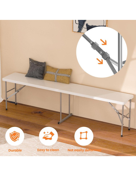 Banco Plegable HLPB 1.83 m HDPE Blanco Portátil 2 Pcs