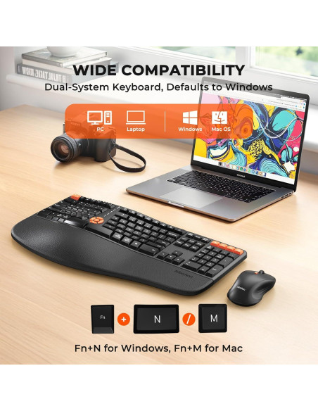 Teclado y Ratón Ergonómicos MEETION Director-C-3 Inalámbricos