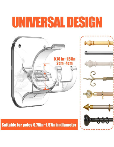 Set de 4 Soportes Adhesivos para Cortinas JHCJHC - Sin Perforación