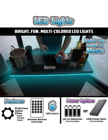 Mesa de Bar Portátil PartyLife con Luces LED y Faldas