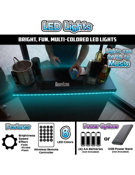 Mesa de Bar Portátil PartyLife con Luces LED y Faldas