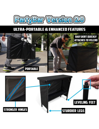 Mesa de Bar Portátil PartyLife con Luces LED y Faldas