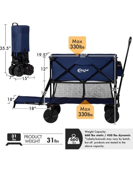 Carro Plegable Portal Doble Piso 204 kg Azul 14 Pies Cúbicos