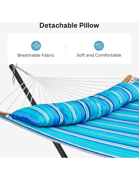 Hamaca Doble SUPERJARE con Soporte y Almohada Desmontable - Azul Aqua