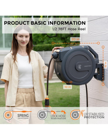 Carrete de Manguera Giraffe Tools 1/2" 23.77 m Retráctil