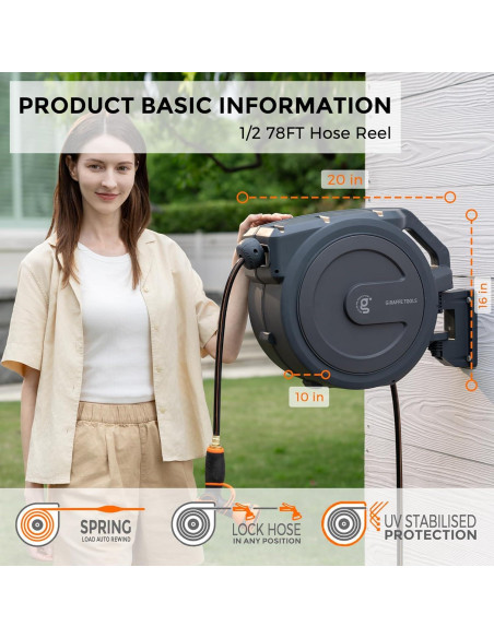 Carrete de Manguera Giraffe Tools 1/2" 23.77 m Retráctil