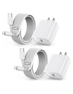 Cargador Rápido 20W para iPhone con Cable 10 Pies MFi