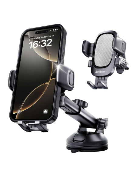Soporte para Teléfono de Coche AMADAW 3-en-1 Ajustable Gris
