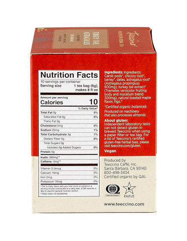 Teeccino Té Herbal Adaptogénico Arce Tostado 10 Bolsitas