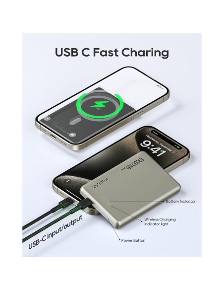 Batería Portátil Inalámbrica Kuulaa 10000mAh MagSafe Titanio